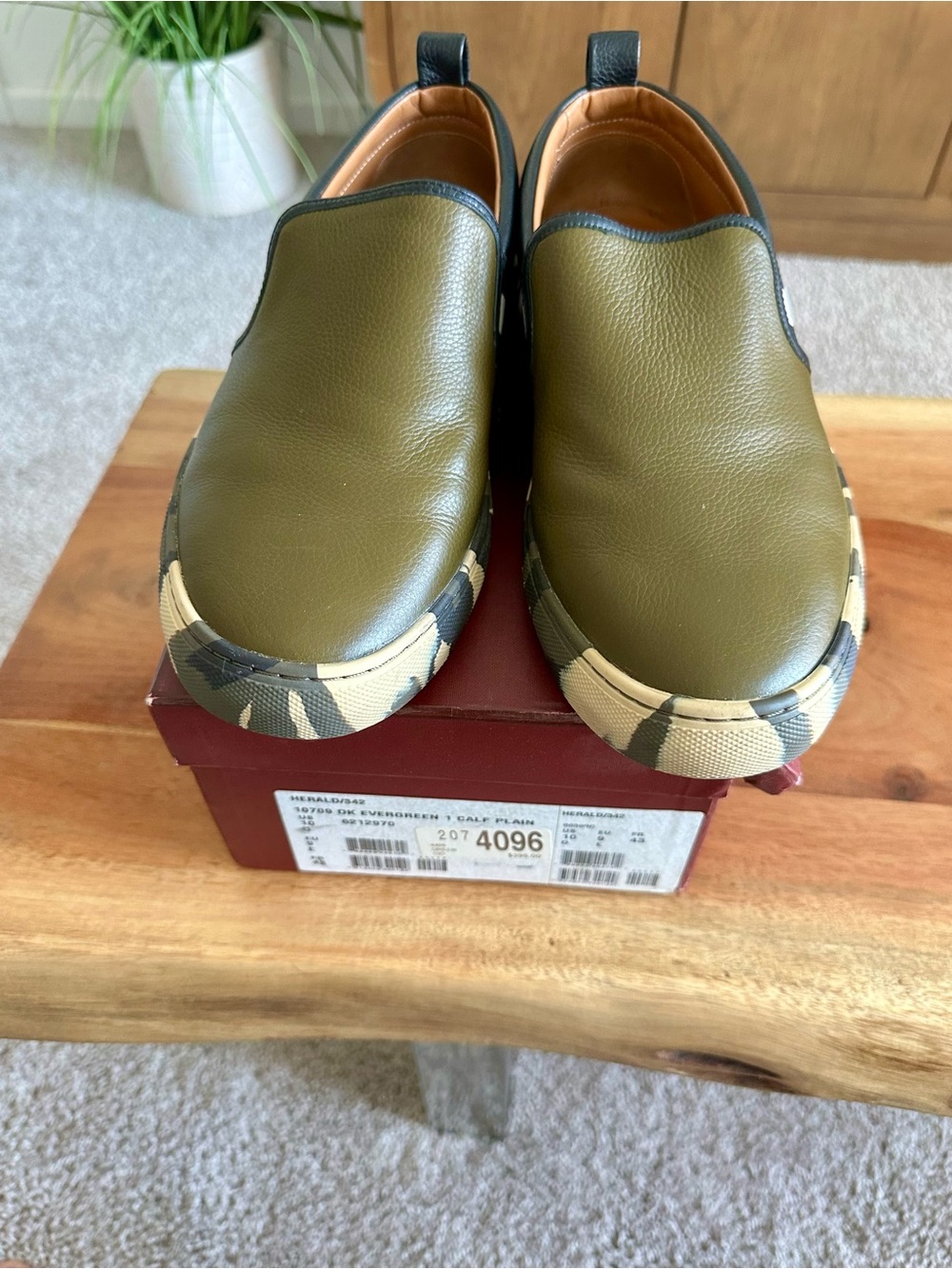 Men’s Bally Slip-On Men's Leather Sneakers in Olive Green with Camouflage Trim